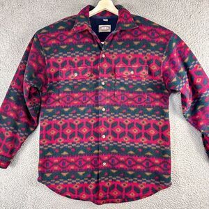 VTG Green Mountain Dry Goods Flannel Shirt Mens Medium Red Aztec Shacket 90s Y2K